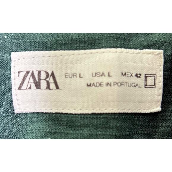 Zara Mens Green Yellow Blue Linen Blend Tie Die Button Down Shirt - Picture 5 of 6